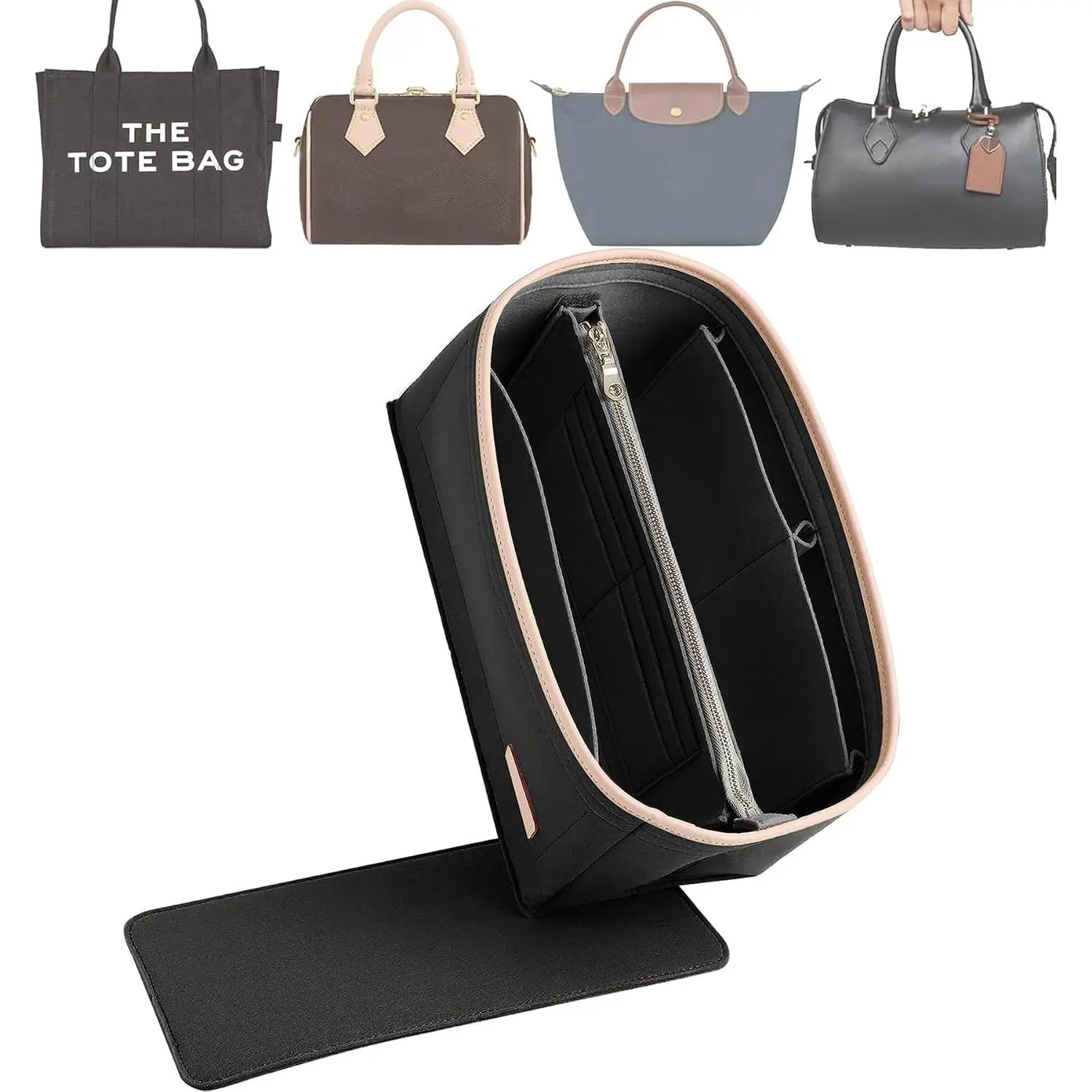 Felt Purse Organizer Insert & Base Shaper 2pc Set for Speedy 25, Black(Gift)