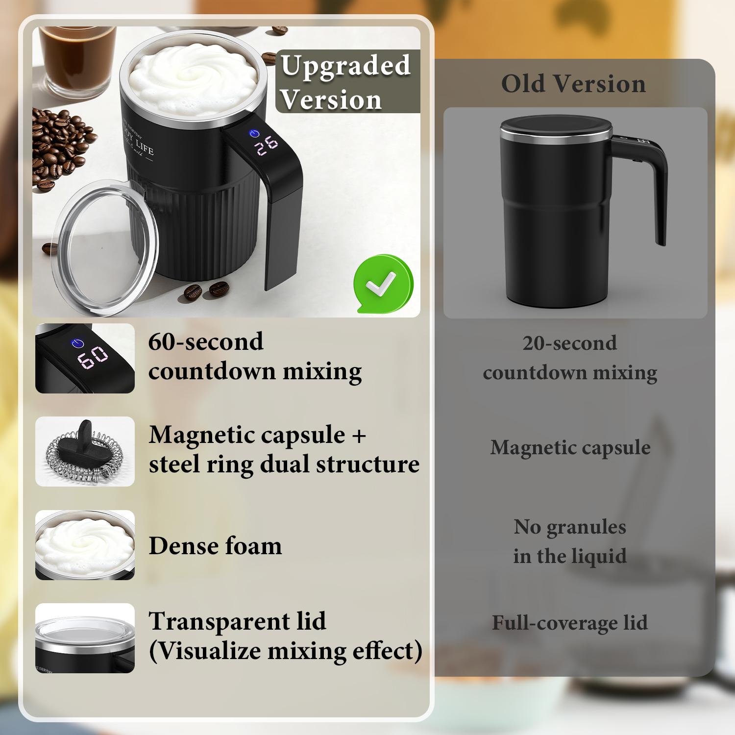 Upgraded Milk & Coffee Frother Stirring Mug, Intelligent Temperature Display, USB Rechargeable Mixer, Automatic Stirring Cup, Suitable for Coffee, Tea & Hot Chocolate