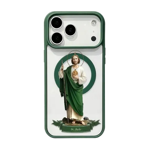 MagSafe Magnetic Smartphone Cover, Saint Jude Statue Pattern, Non-Yellowing TPU Soft Silicone & Transparent Acrylic Cellphone Protector, Shockproof, Wireless Charging Support, for iPhone 18 Pro Max,17,16 Plus,15,14,13,12,11,XR,Air E Compatible Devices