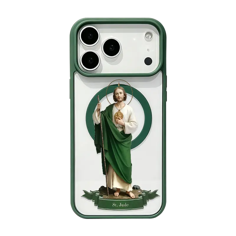 MagSafe Magnetic Smartphone Cover, Saint Jude Statue Pattern, Non-Yellowing TPU Soft Silicone & Transparent Acrylic Cellphone Protector, Shockproof, Wireless Charging Support, for iPhone 18 Pro Max,17,16 Plus,15,14,13,12,11,XR,Air E Compatible Devices