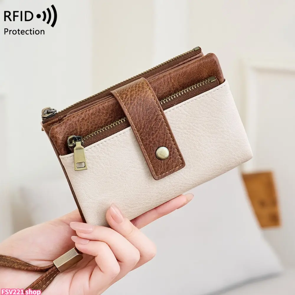 Women's Trifold short RFID Blocking Wallet - Multiple Card Slots, European American Retro Fashion, Business Minimalist Handbag, Trifold Wallet, Business Minimalist Wallet backtoschool
