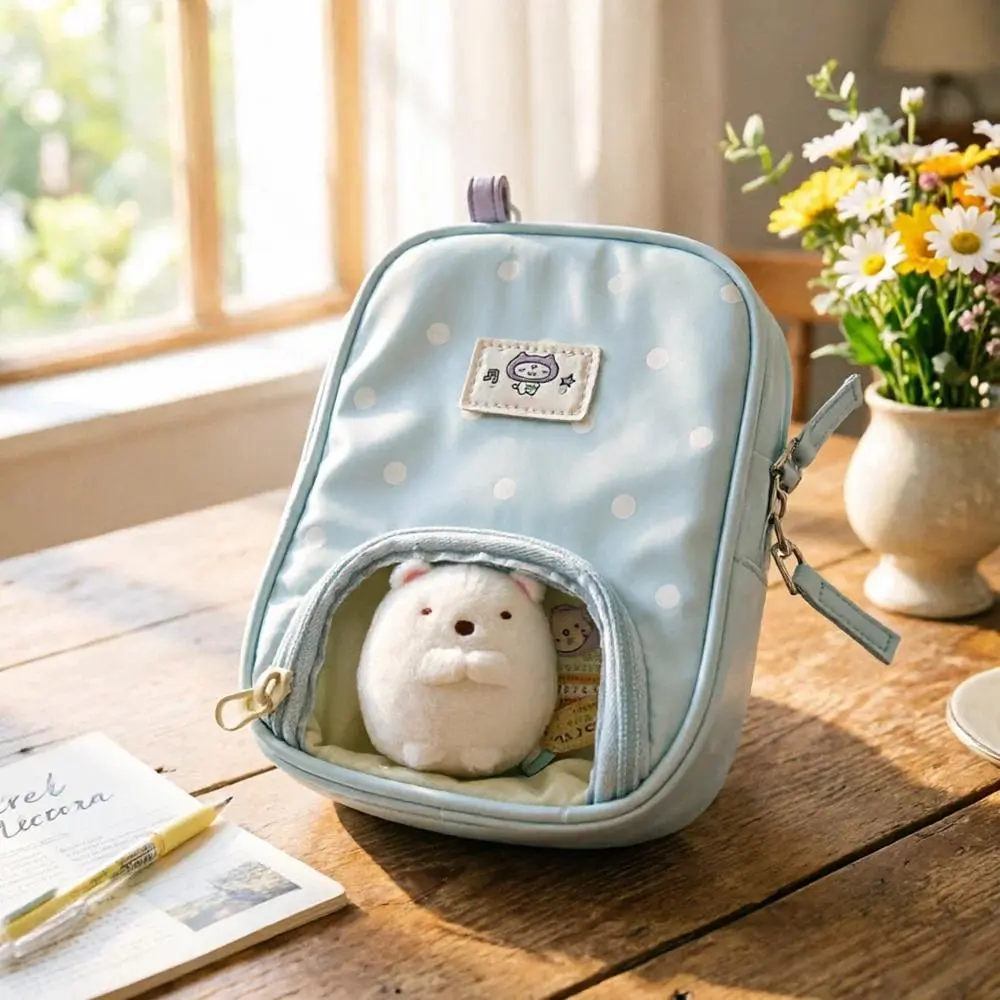 Korea Dot Pattern Passport Storage Pouch Transparent Window Compact Travel Wallet Multipurpose Document Bag for Daily Outing