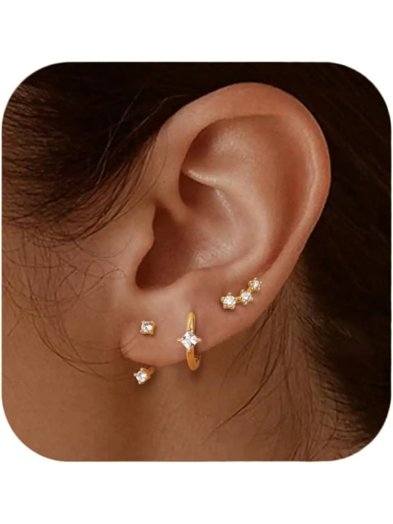 3 Pairs Sterling Silver Stud Hoop Earrings Set for Women 14K Gold Plated Earrings Stacks Dainty Small Stud Hoop Earrings Sets for Multiple Piercings Earrings Jewelry