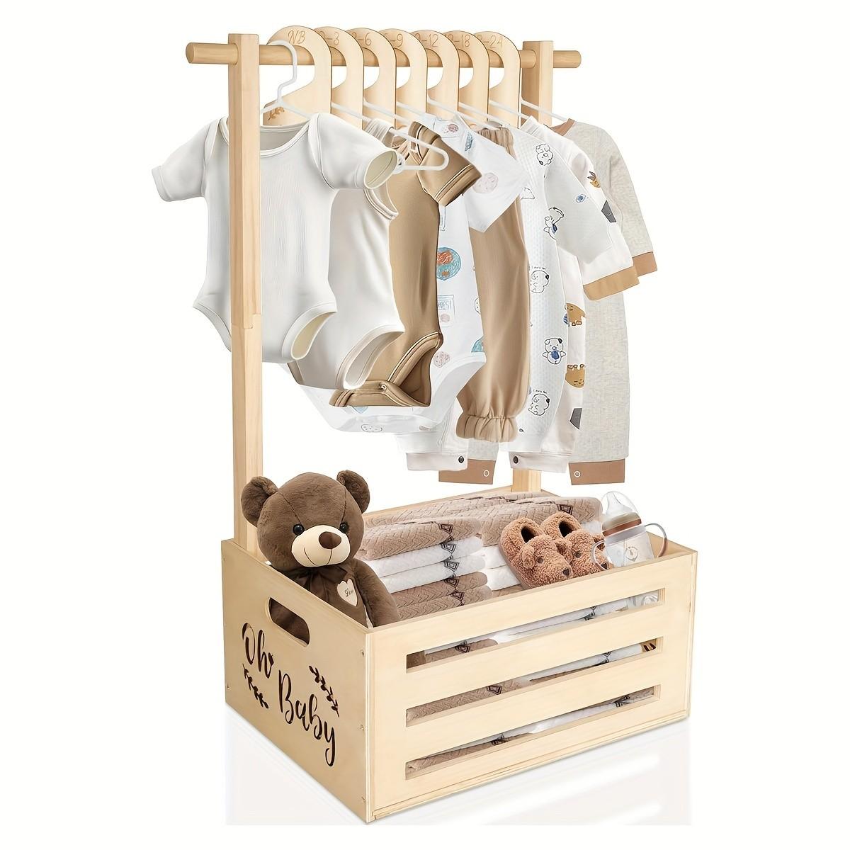 Large Size Wooden Storage Basket Youngster Shower Crate Closet, Youngster Shower Decorations Youngster Wooden Storage Crate with Handle Baby Shower Gifts Basket for Boys & Girls, Pregnancy Gifts, Suitable for Christmas and Halloween Gifts