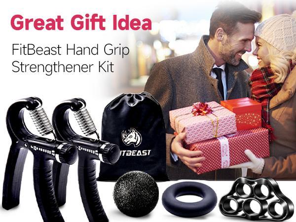 FitBeast 5-Piece Set Hand Grip Strengthener Workout Kit (5 Pack), 2 Forearm Grip Adjustable Resistance Hand Gripper, Finger Stretcher, Grip Ring & Stress Relief Grip Ball for Athletes, Chirstmas Gift for Boyfriend