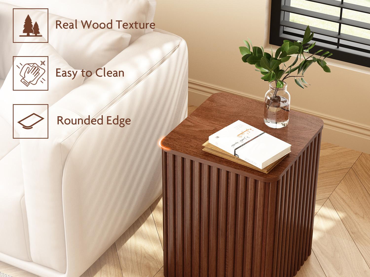 PieDle Furniture Modern Farmhouse Small Square Fluted Accent Table with Storage, Solid Wood Veneer Top, Ideal for Living Room by Couch