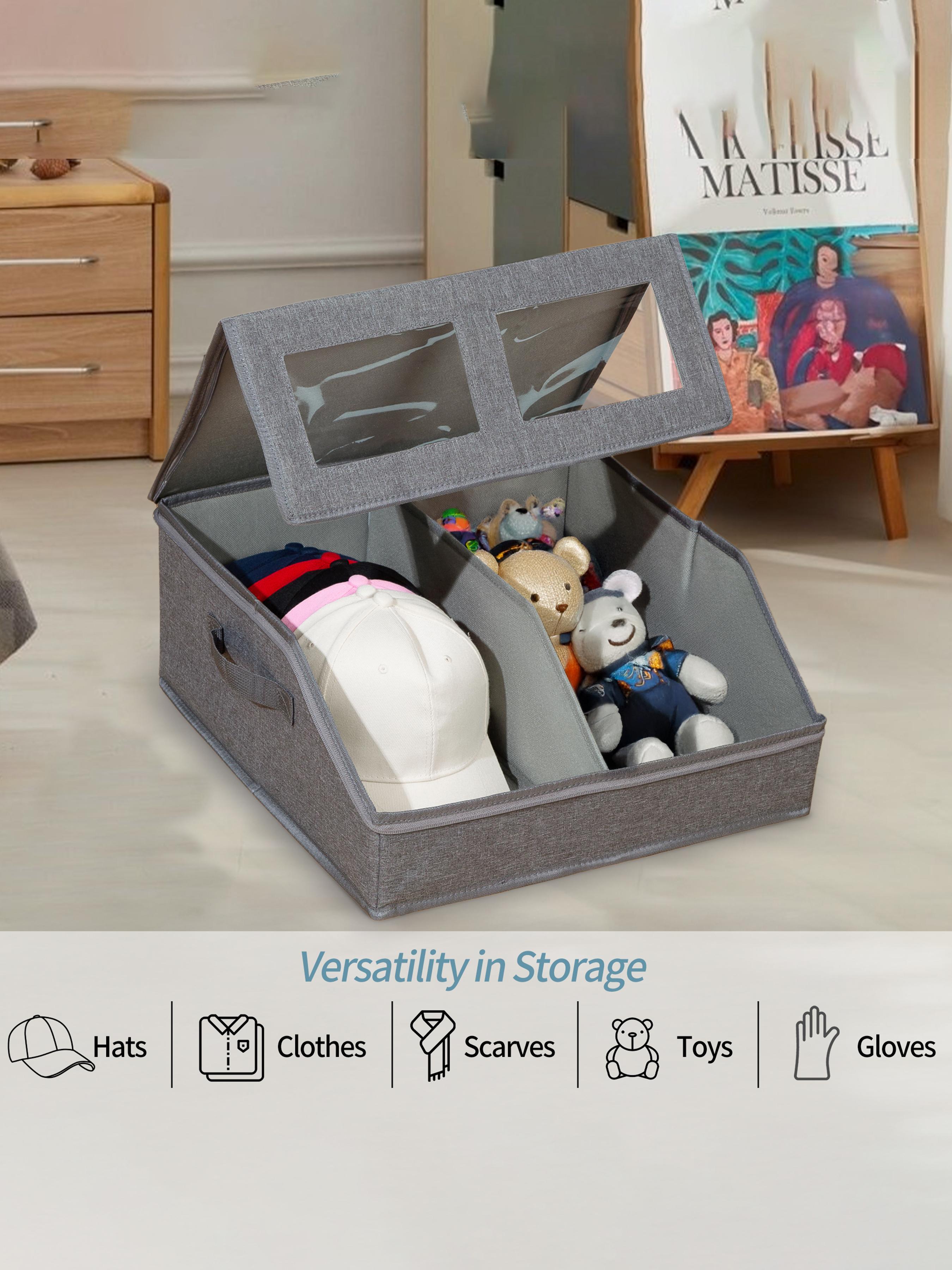 2 PCS Stackable Clear Hat Storage Boxes for Baseball Caps - Holds Up to 48 Caps, with Drawer & Flip-Top Access, Sturdy Cardboard & Breathable Fabric, Space-Saving Organizer for Closet/Shelf, Durable Storage Organizer, Suitable for Women & Men