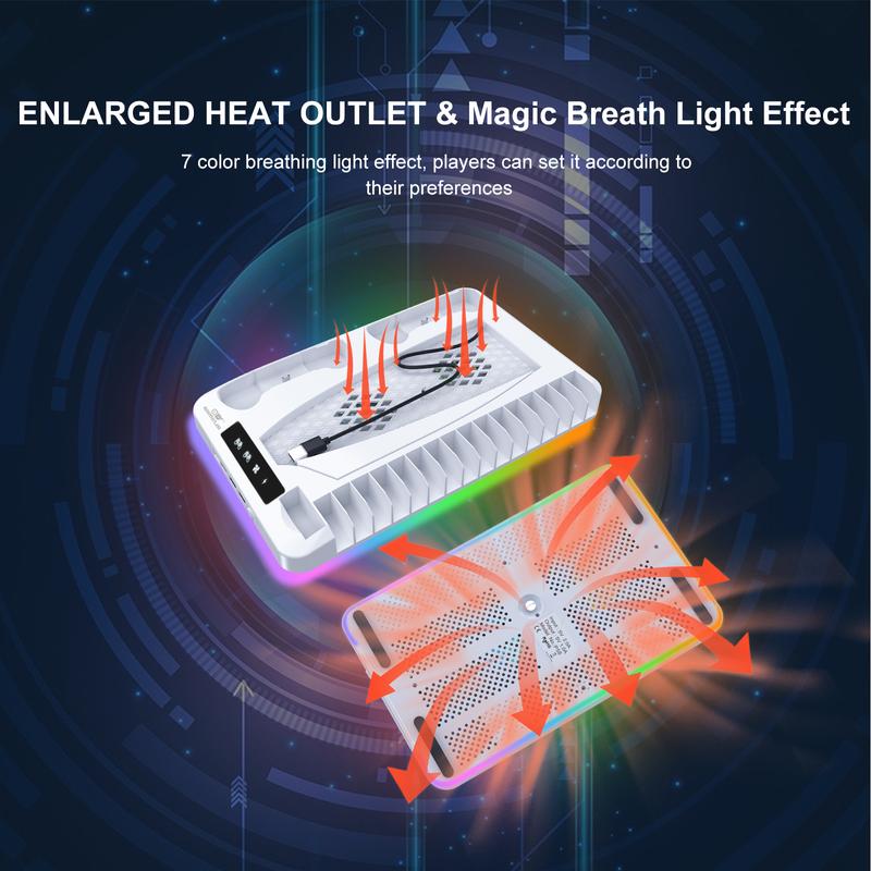 YLW GAMINJA Charging Station Stand For PS5 Slim Game Controller Cooling Fan With RGB Light For Play station5 Gaming Accessories YLW GAMINJA Charging Station Stand For PS5 Slim Game Controller Cooling Fan With RGB Light For Play station5 Gaming Accessories