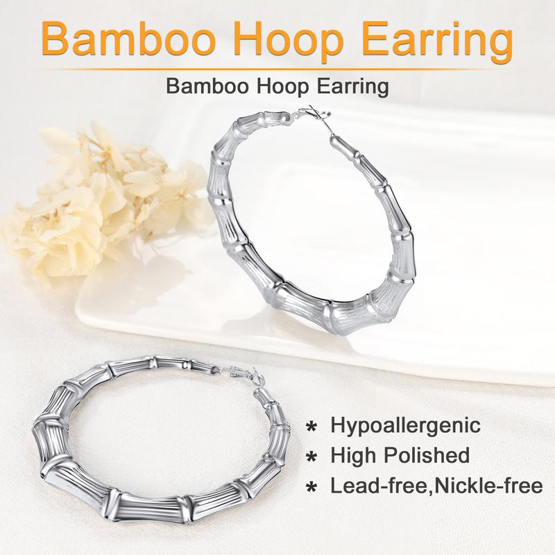 U7 30/40/60/70/80mm Hoop Earrings Bamboo Earrings for Women Stainless Steel Hip Hop Earrings for Party Fashion Jewelry