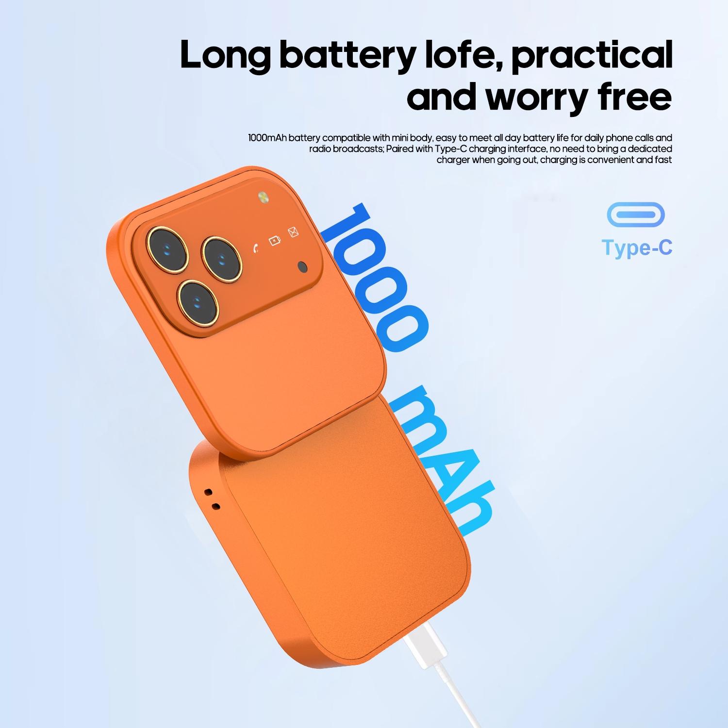 FUFFI fashionable mini folding clamshell phone with 2G network, 1.77-inch high-definition screen, dual SIM dual standby, 1000 mAh battery, flashlight/ music/ video/ convenient lanyard/ maximum support for 8GB capacity expansion