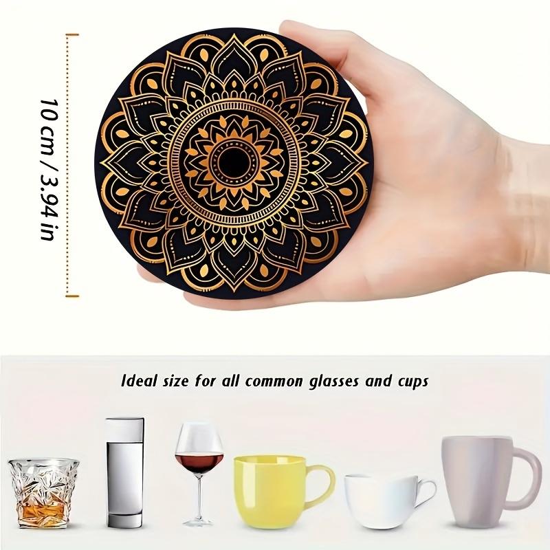 8-Piece Golden Mandala Wooden Coasters - Absorbent and Durable, Ideal for Coffee, Tea, and Beverages | Perfect Home and Restaurant Decor | Ideal Graduation Gift