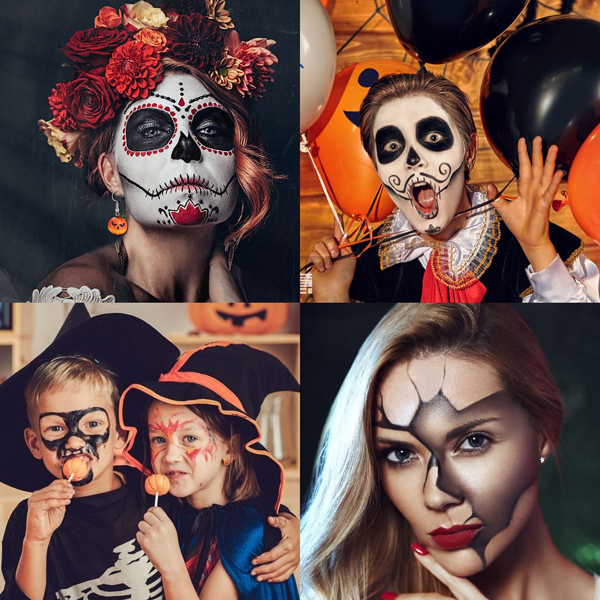 Milacolato 20 Pairs Halloween Earrings Set for Women Teen Bat Cat Witch Stud Earrings Spider Web Pumpkin Ghost Drop earrings Halloween Jewelry