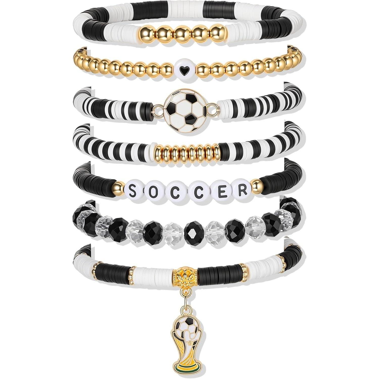 2026 World Cup Bracelet USA Flag Soccer Bracelet Made of Adjustable Polymer Clay Beads