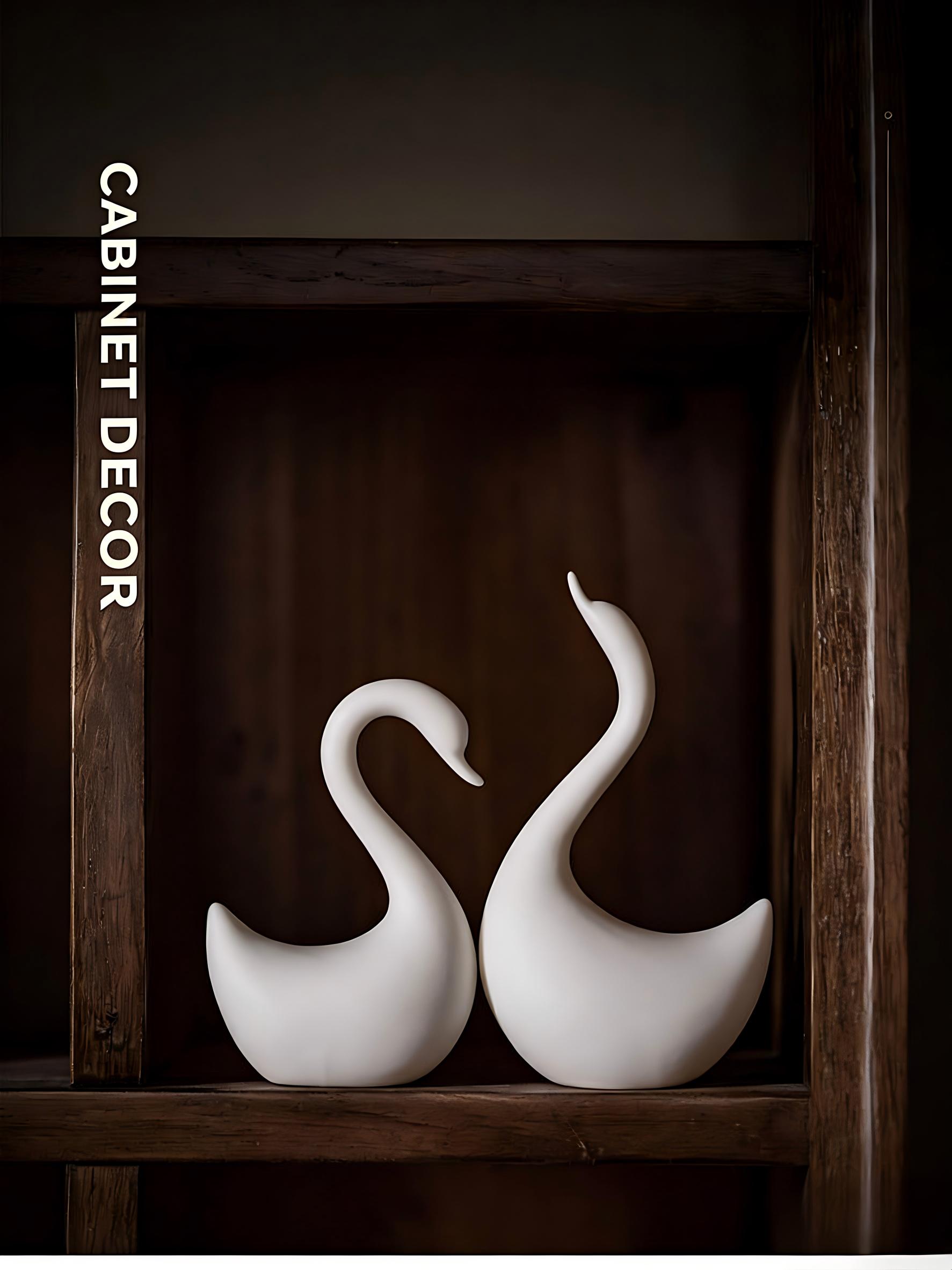 Creative Ceramic Swan Couple Ornaments, White Porcelain Tea Pet Ornaments For Tea Tables And Coffee Tables, Small Swan Ceramic Decorations