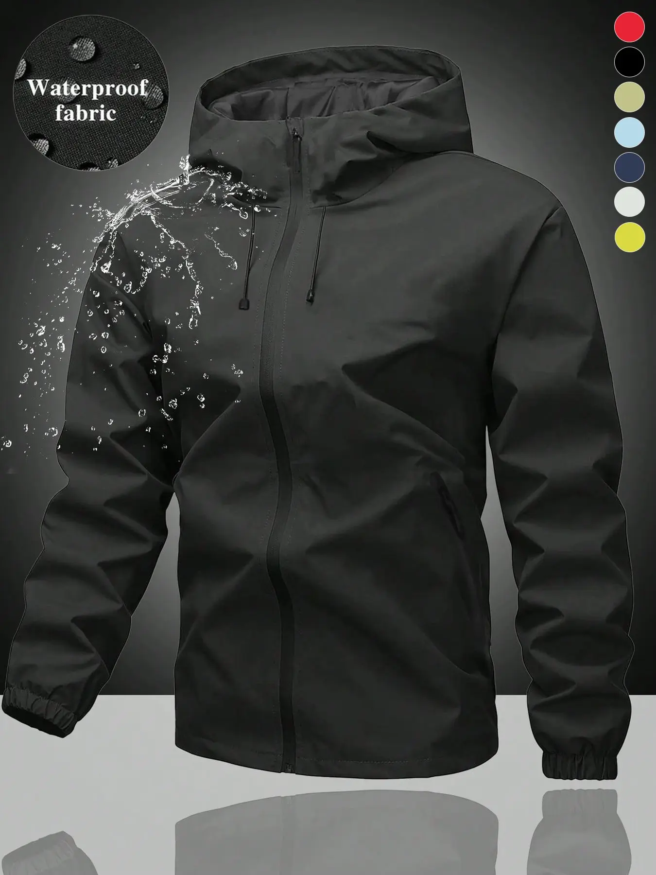Unisex Waterproof Windproof Hooded Jacket, Outdoor waterproofing for the rainy season,Drawstring Zipper Design, Long Sleeve Pocket Outerwear, Ideal for Outdoor Activities, All Seasons Men's Clothing