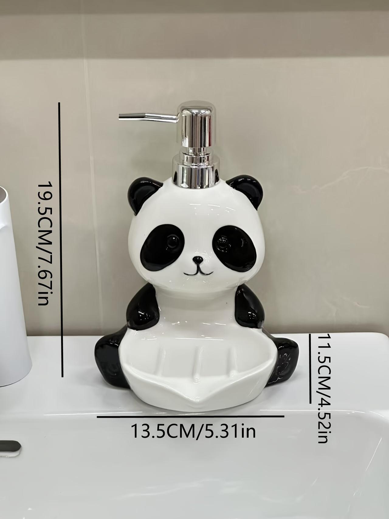 Cute Panda Animal Shape Dual-Use Multi-Purpose Ceramic Dispenser Bottle with Plastic Accents - Holds Lotion, Soap, Hand Wash, Shower Gel, Kitchen Detergent - Bathroom Decor for Kitchen Use