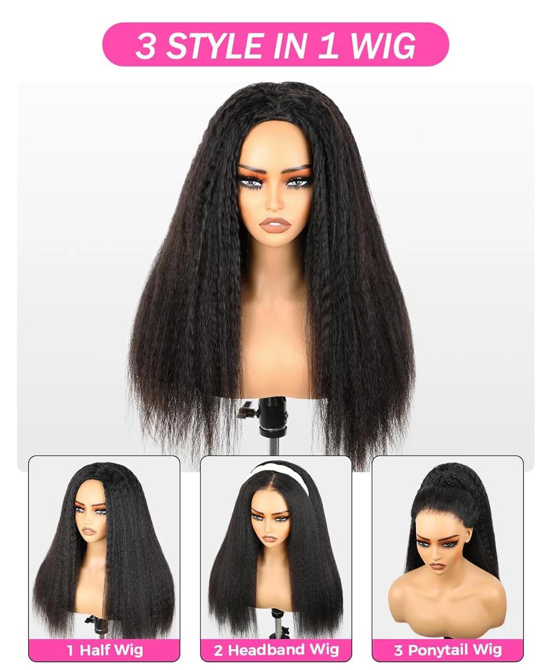 Bling Hair 3 In 1 Half Wig Human Hair With Drawstring Kinky Straight Half Wig Ready To Go Comfortable Fit No Glue Needed Natural Hairline