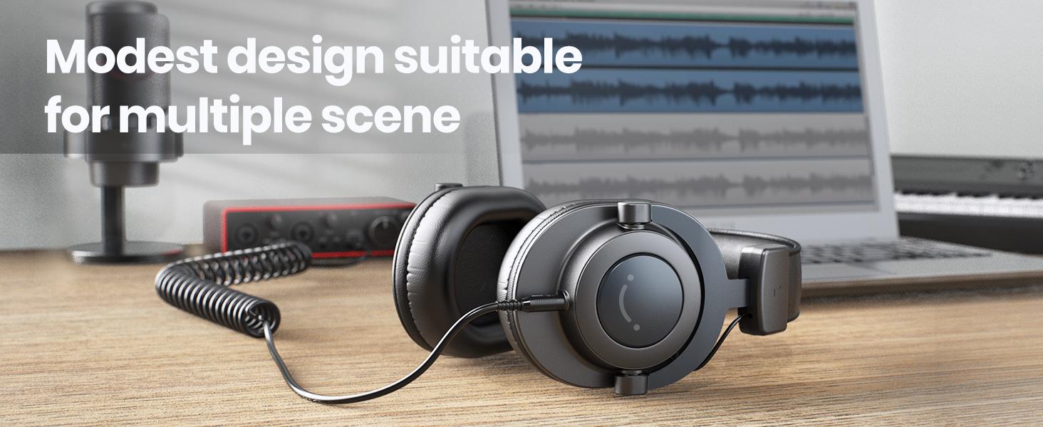 FIFINE Studio Monitor Headphones for Recording-Over Ear Wired Headphones for Podcast Monitoring, Streaming Comfortable Equipment with Detachable Cables 3.5mm or 6.35mm Jack, Black, on PC/Mixer- fifine H8