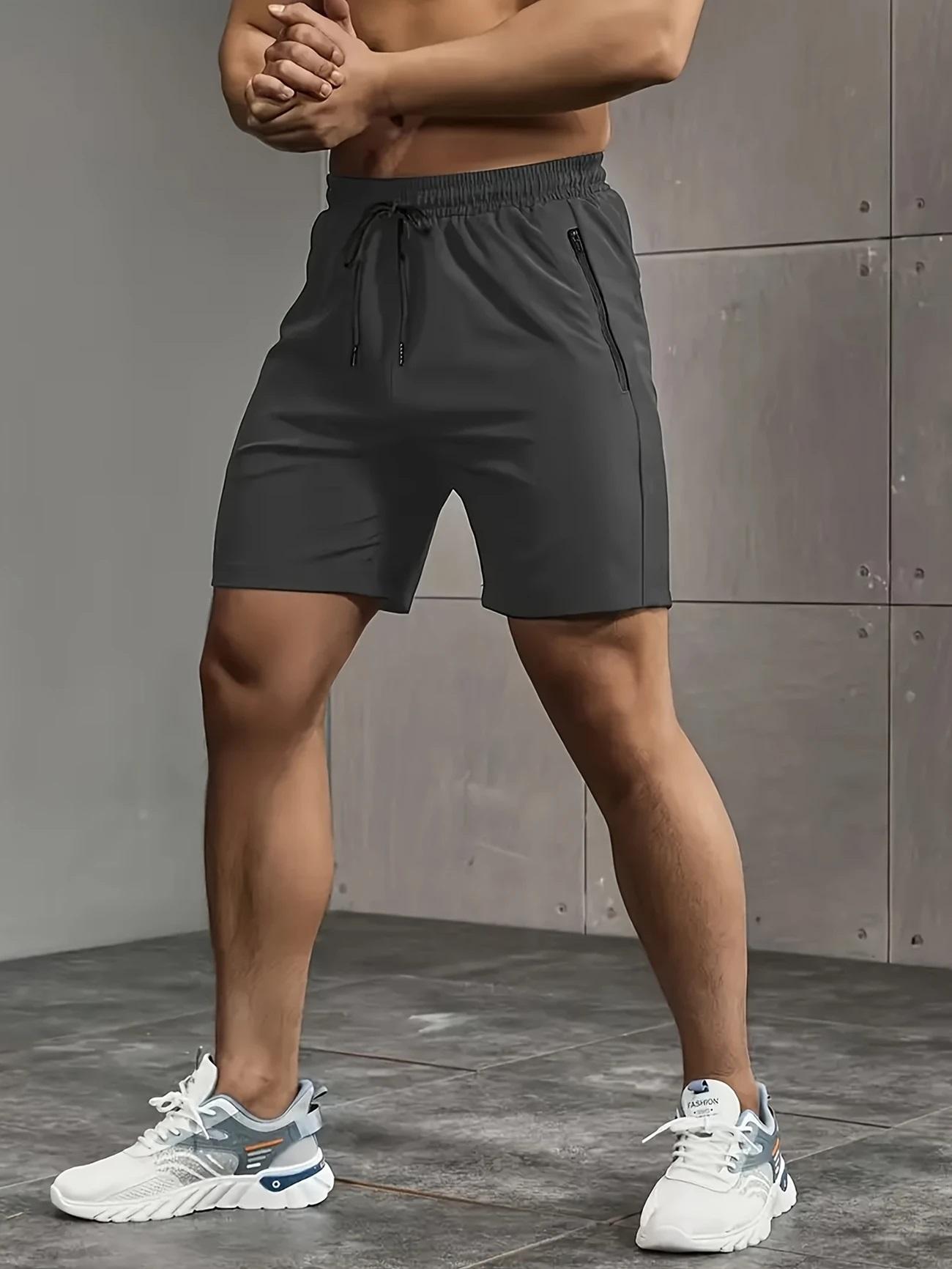 3pcs men's solid colour shorts with zip pockets and active elastic waist drawstring shorts for summer outdoor fitness leisure home