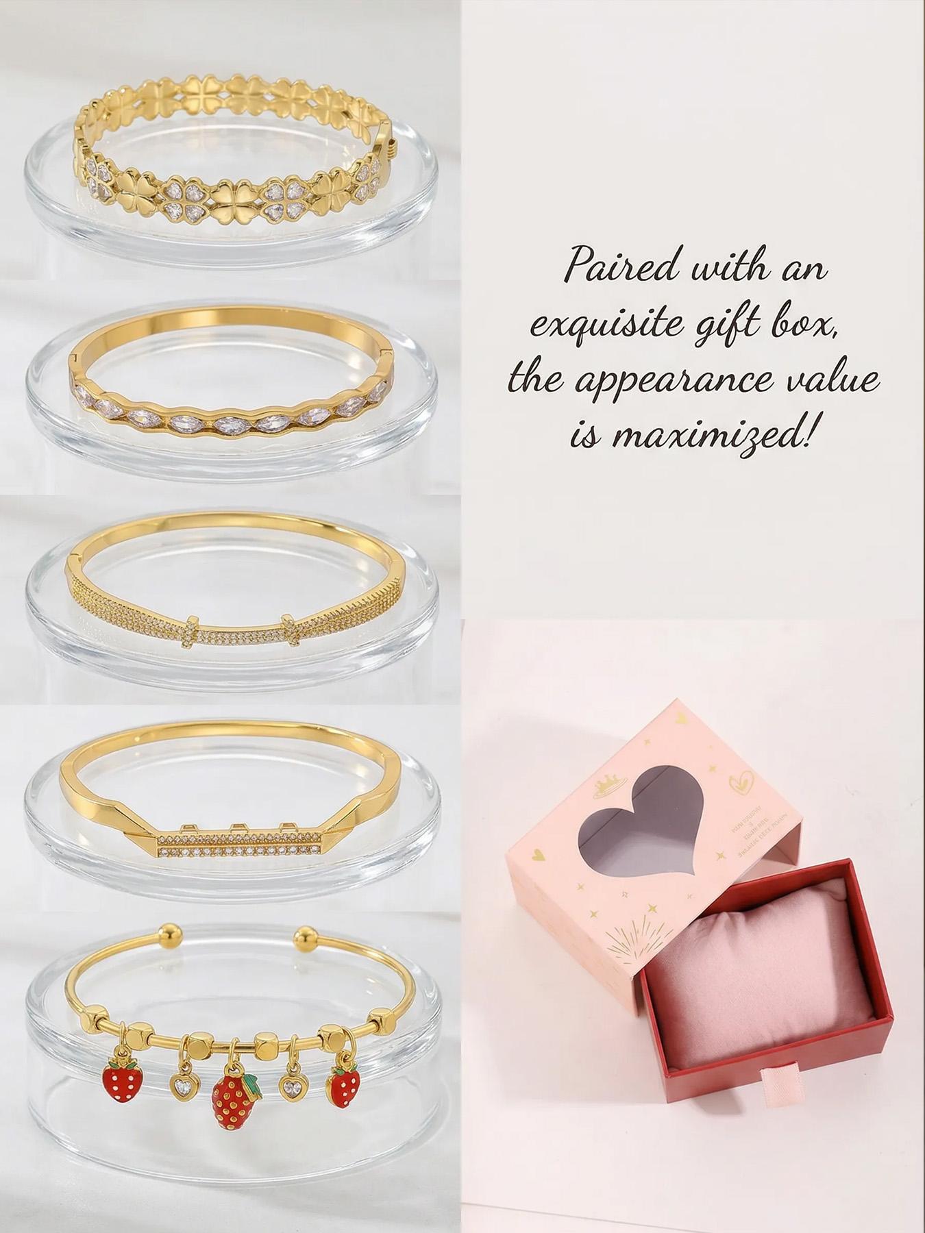 Gold plated five piece bracelet gift box set, cute red strawberries and chili peppers, durable and non fading, stylish and atmospheric, the first choice for gift giving