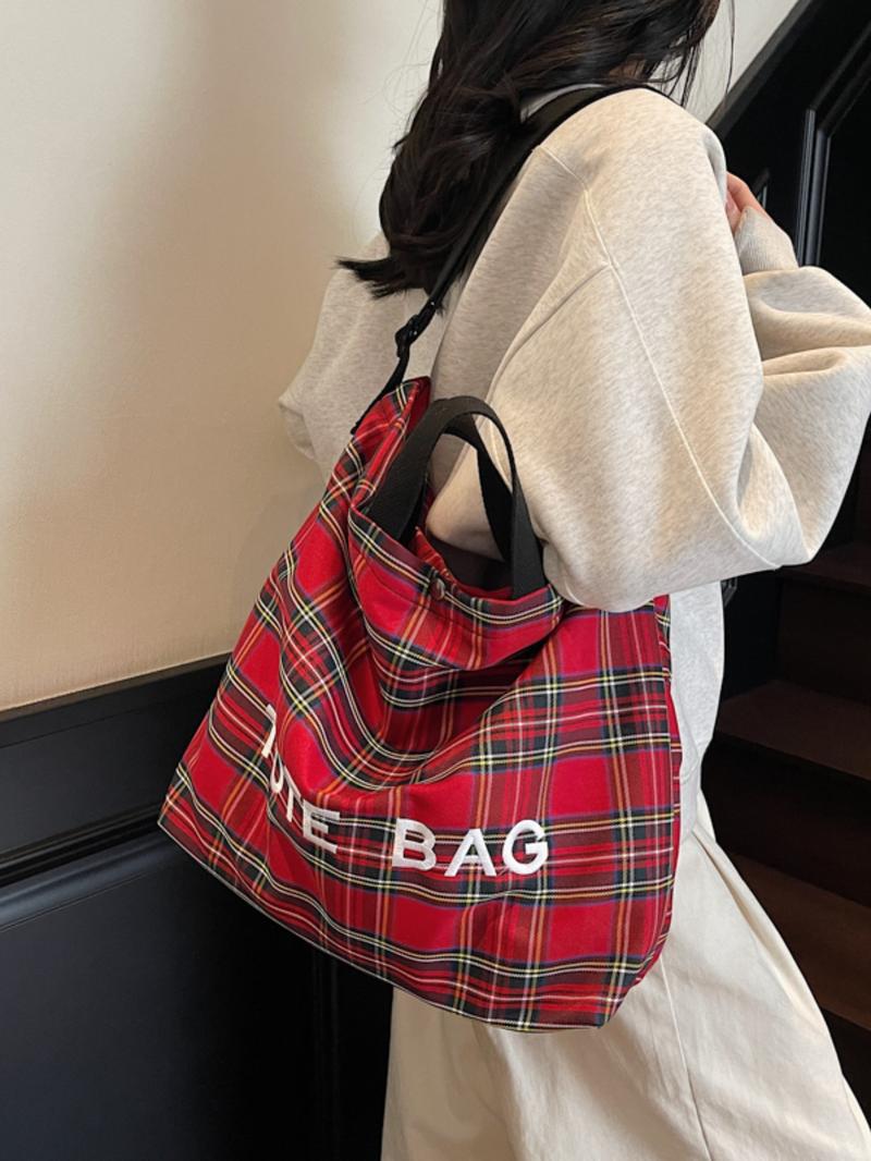 Trendy Plaid Pattern Tote Bag, Large Capacity Shoulder Bag for Women & Men, Versatile High-quality Daily Commuting & Shopping Bag