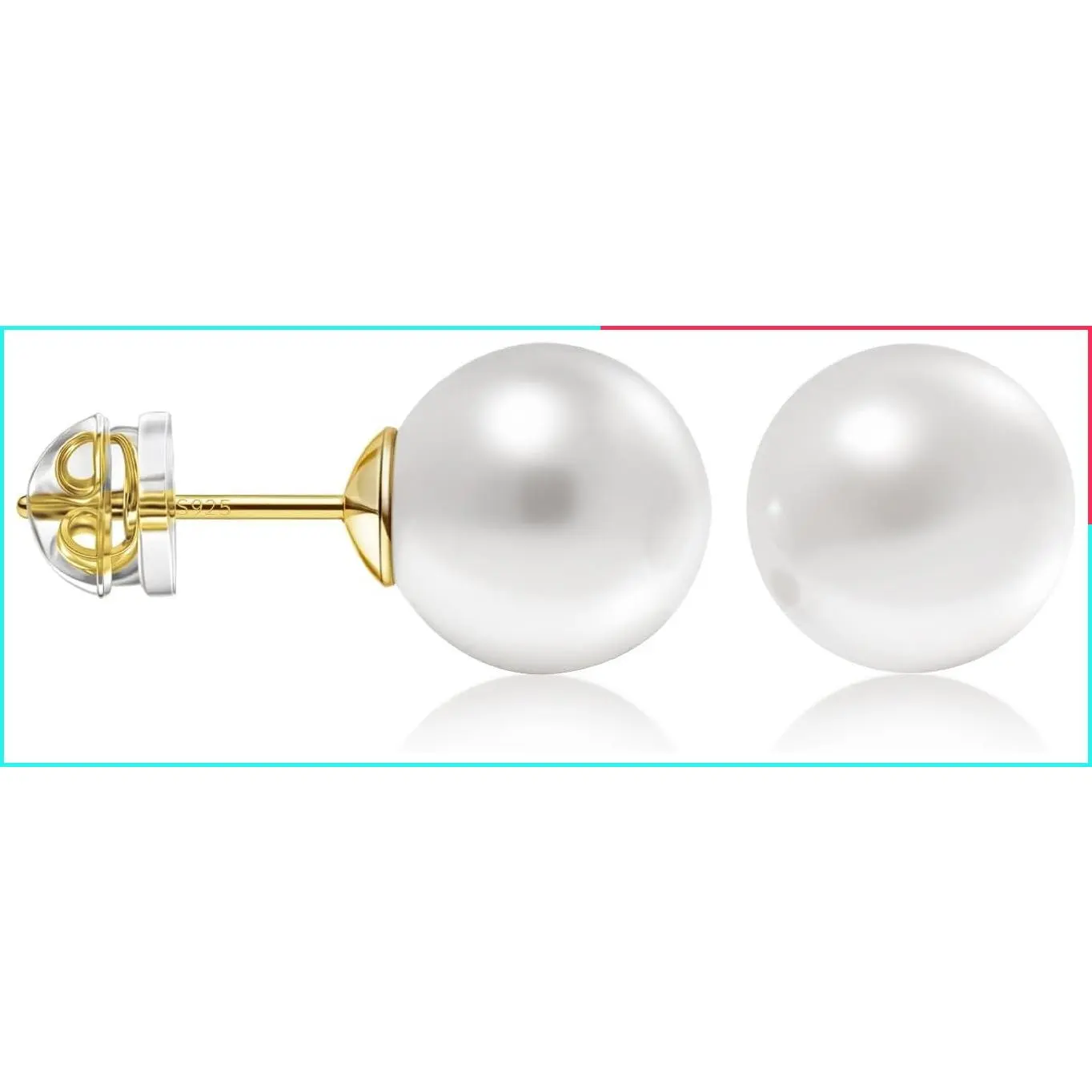 Pearl Stud Earrings for Women 925 Sterling Silver 14K Gold Plated Shell Pearl Hypoallergenic Earrings Gift for Wedding Prom Party Available in 8mm/10mm/12mm