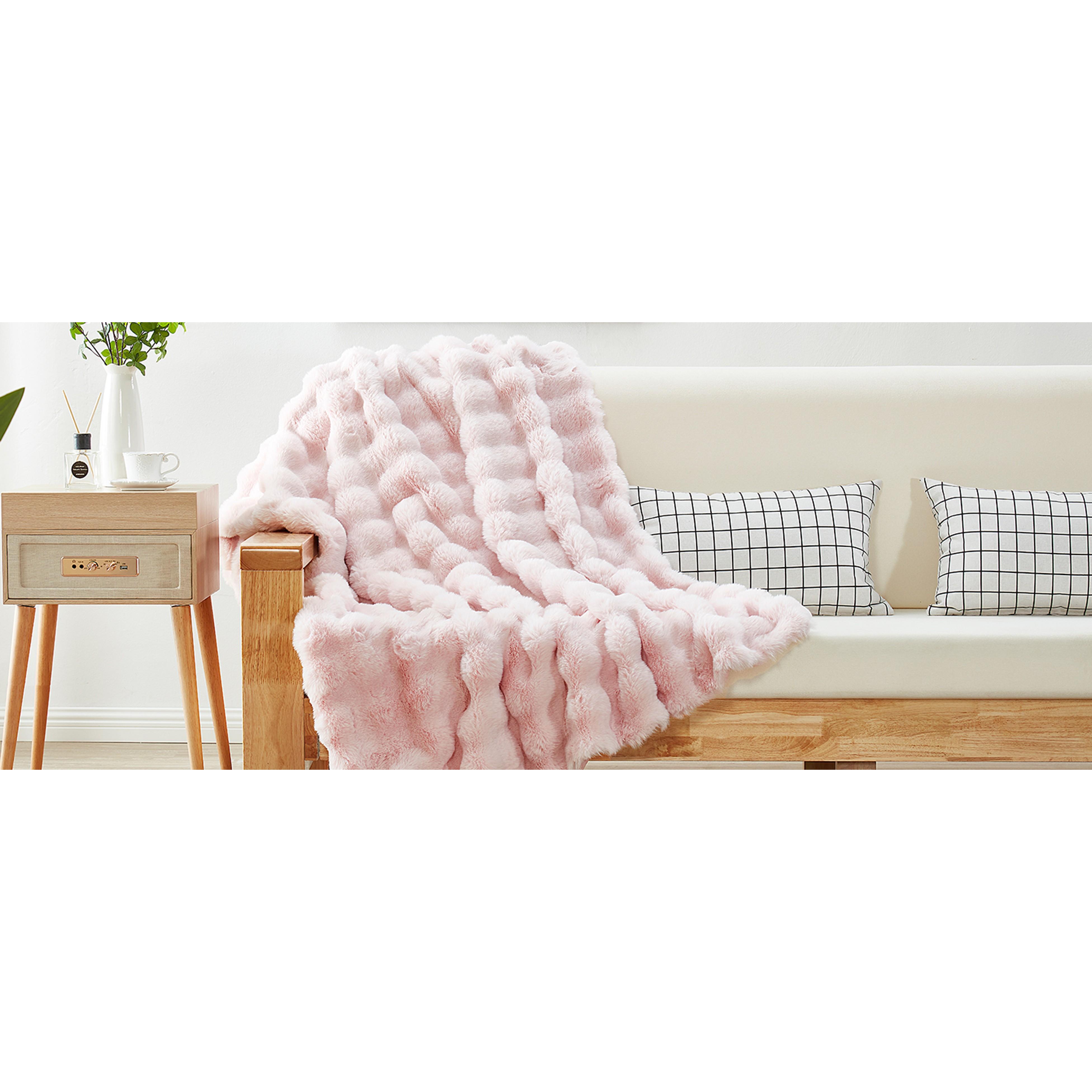 Decorative Soft Fluffy Bubble Faux Rabbit Faux Fur Throw Blanket 50" x 60",Reversible Cozy Accent Thick Warm Furry Blankets for Winter,Lovely Cute Washable Plush Fuzzy Blanket for Women, Pink Decorative Soft Fluffy Bubble Faux Rabbit Faux Fur Throw Blanket 50" x 60",Reversible Cozy Accent Thick Warm Furry Blankets for Winter,Lovely Cute Washable Plush Fuzzy Blanket for Women, Pink