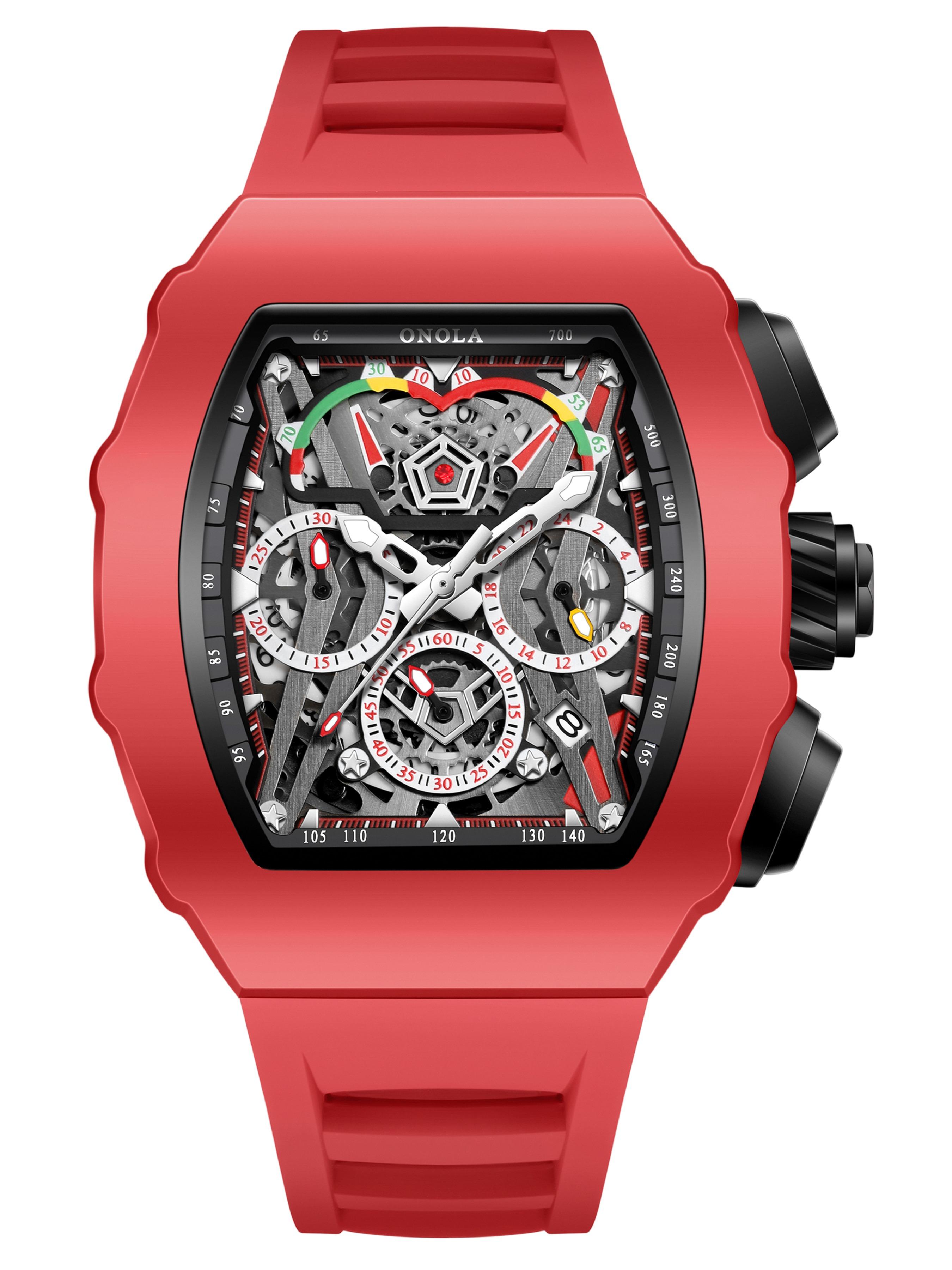 Onola Fashion Men's Quartz Watch, Multi-Function Timer, Waterproof Glowing Sports Watch for Outdoor Use, Perfect Gift for Any Occasion, Skeleton Watches