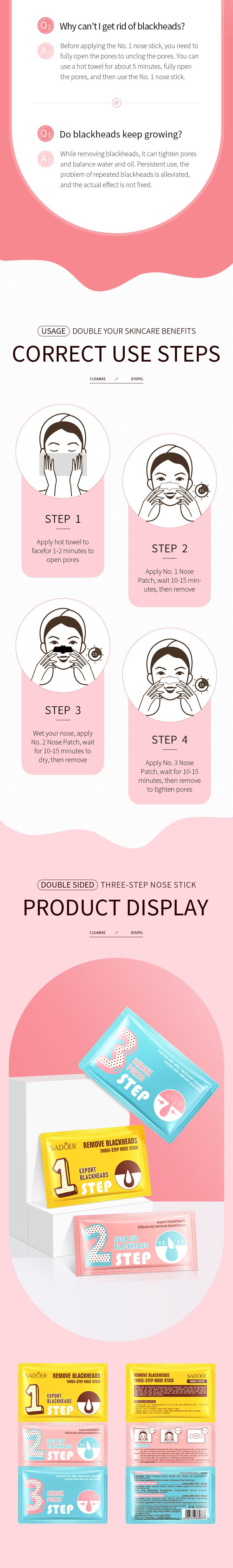 3 Step Blackhead Removal Kit | Deep Cleansing Nose Mask Strips, Unclog & Minimize Pores, 10 Sheets