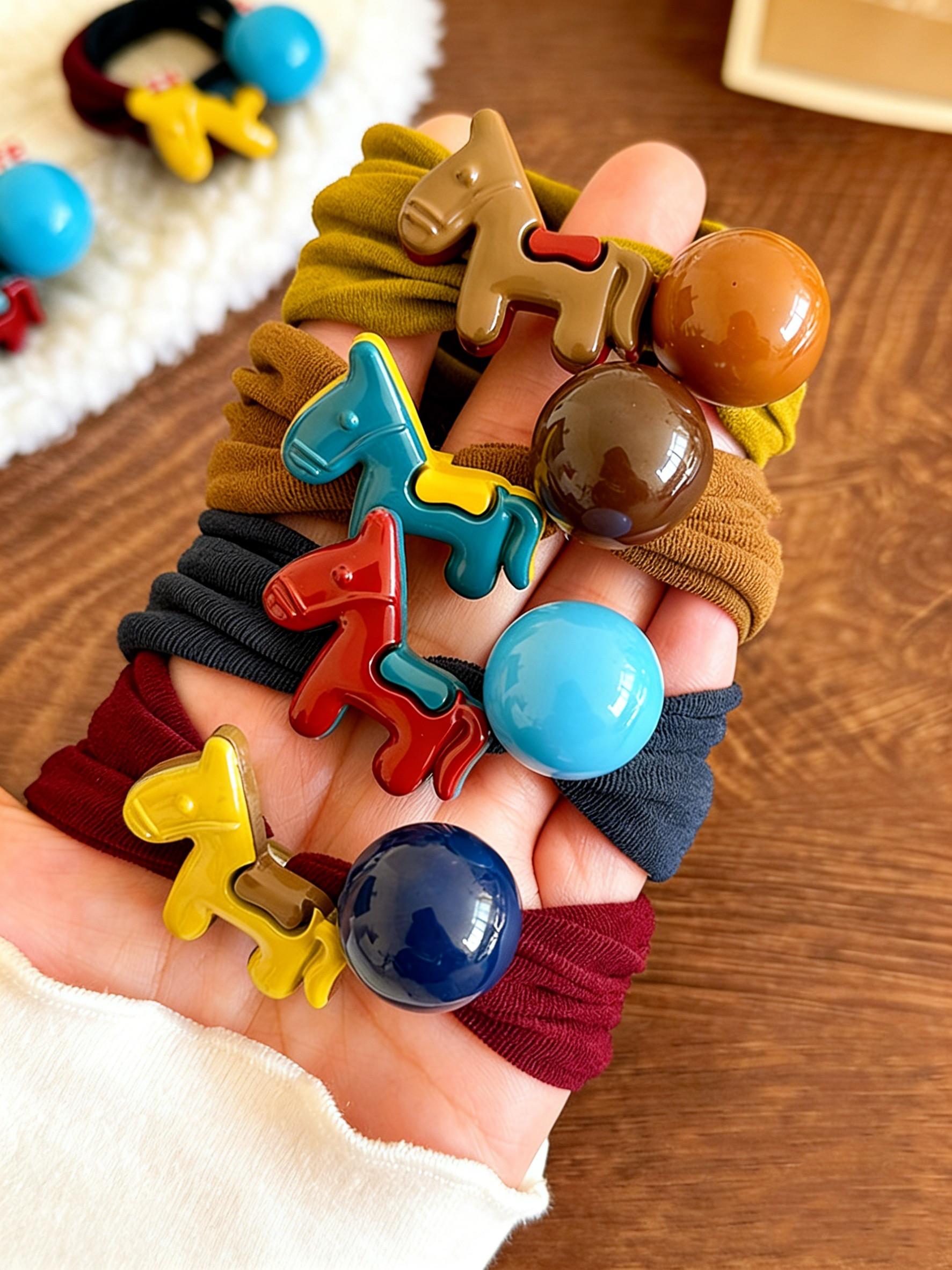 4-Pack Cute Animal Hair Ties for Women, High Elasticity Durable Rubber Bands, Casual All-Season Headwear, Versatile New Design Hair Accessories