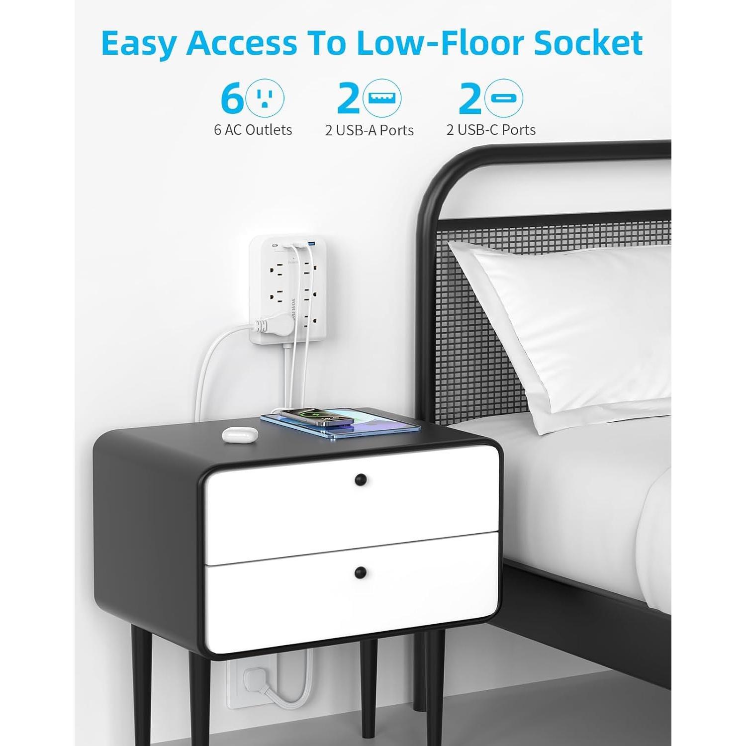 Surge Protector Power Strip, Flat Plug Extension Cord with Multiple Outlets, 6 AC, 4 USB (2 USB C), 5FT Outlet Extender Stick, Office Dorm Room Essentials, White Surge Protector Power Strip, Flat Plug Extension Cord with Multiple Outlets, 6 AC, 4 USB (2 USB C), 5FT Outlet Extender Stick, Office Dorm Room Essentials, White