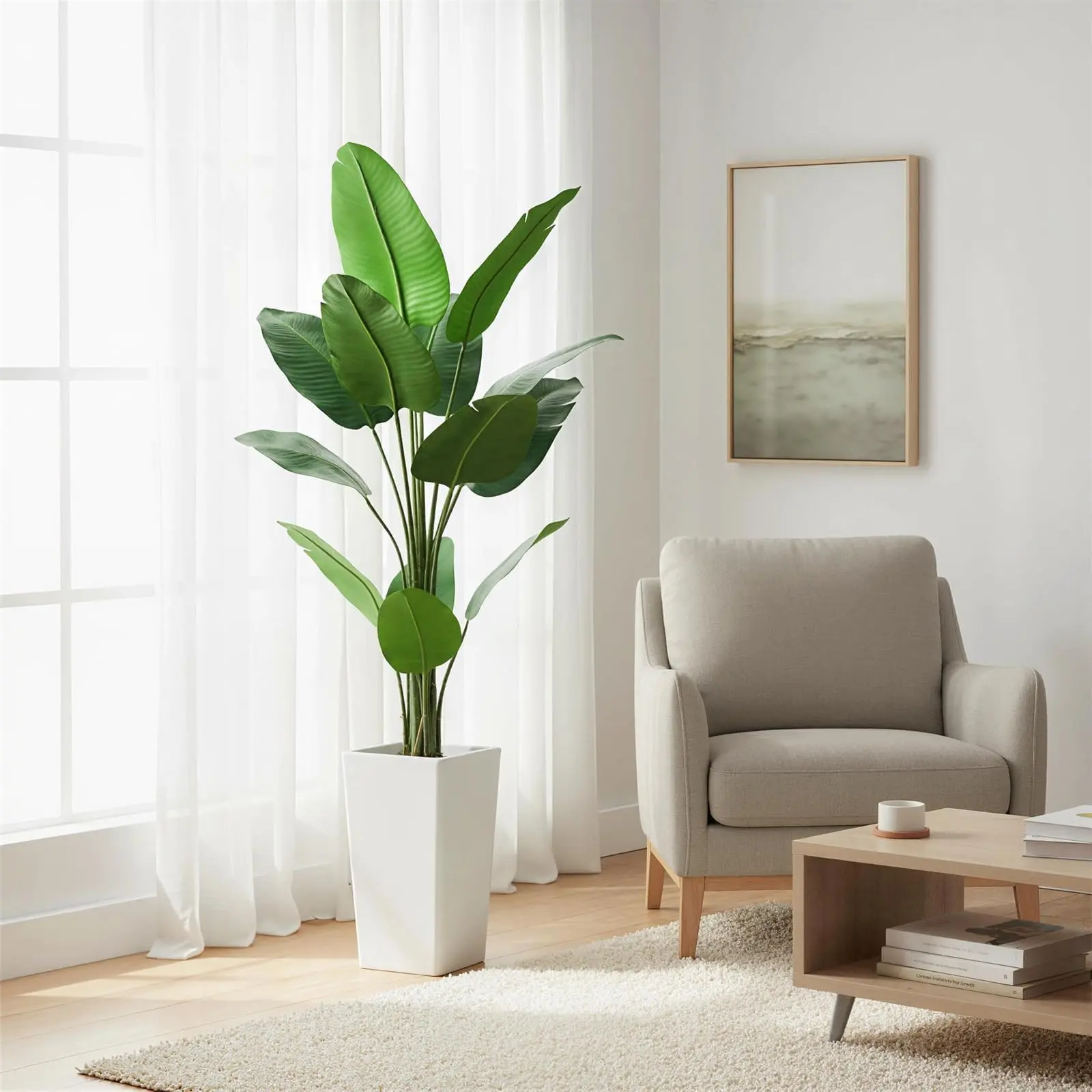 GARVEE Realistic Artificial Indoor Plant Set Featuring Monstera, Dracaena & Bird of Paradise in Tall White Planter – Evergreen Decorative Palm, Easy Care & Durable – Ideal for Living Room, Office, or Bedroom