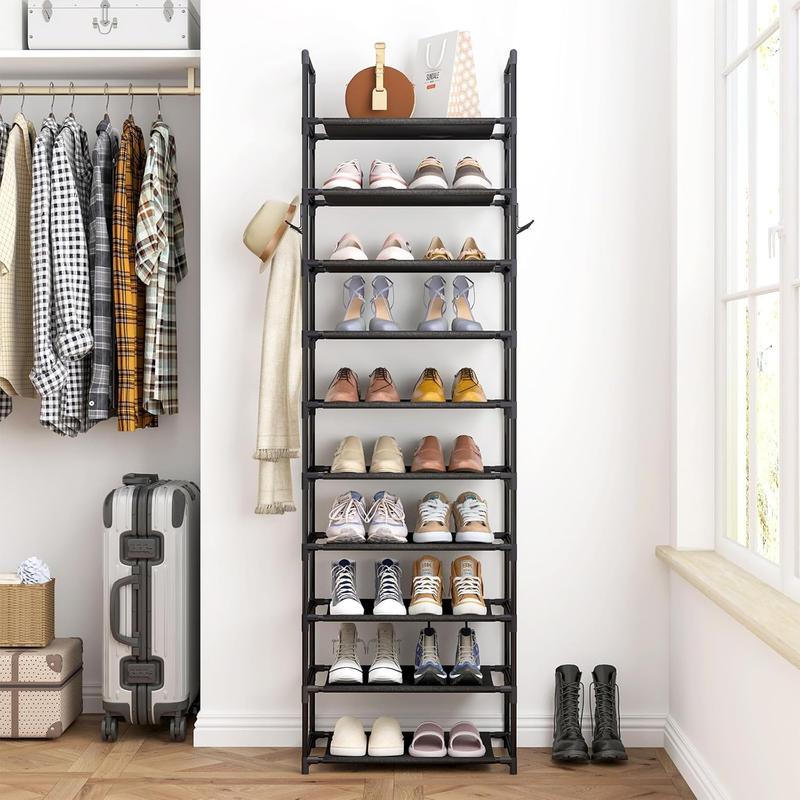 10-Tiers Shoe Rack for Cloest, Tall Shoe Organizer for Entryway Bedroom Hallway, Shoe Storage Large Capacity for 20-24 Pairs of Shoes and Boots, Narrow Metal Shoe Shelf with Hooks ,New Year Gift, Waterproof 10-Tiers Shoe Rack for Cloest, Tall Shoe Organizer for Entryway Bedroom Hallway, Shoe Storage Large Capacity for 20-24 Pairs of Shoes and Boots, Narrow Metal Shoe Shelf with Hooks ,New Year Gift, Waterproof