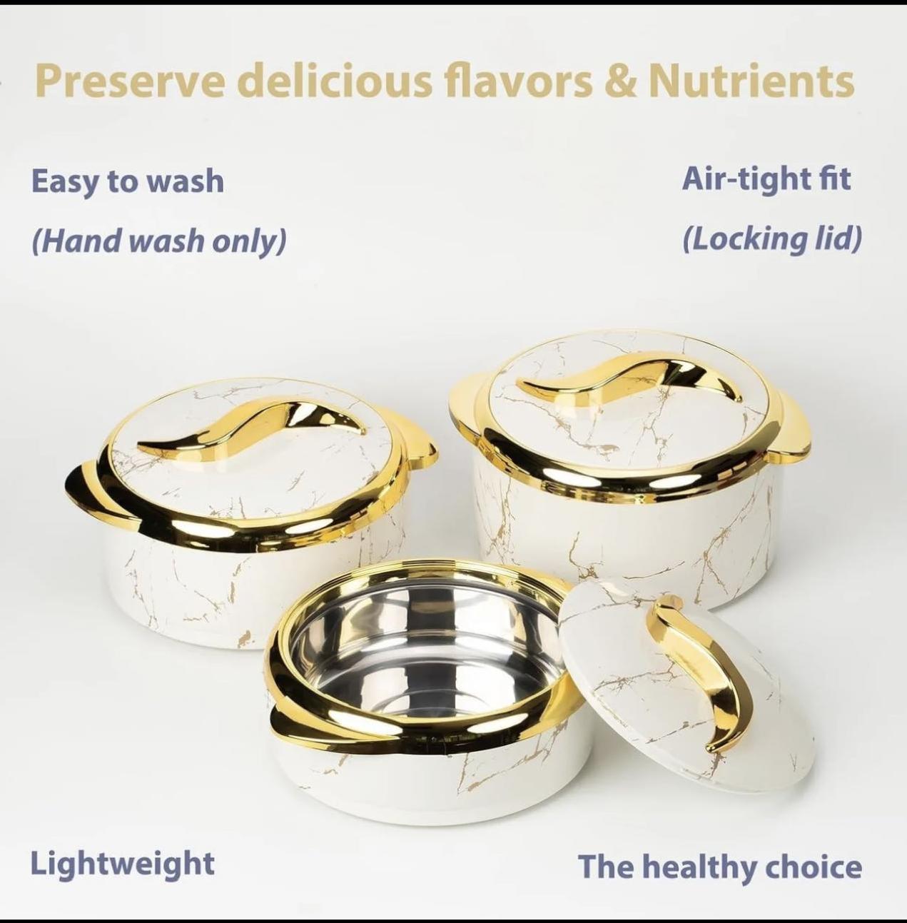 3PCS Insulated Thermal Serving Bowl Set, Stainless Steel Casserole Dish with Lids Keep Food Warm Cold