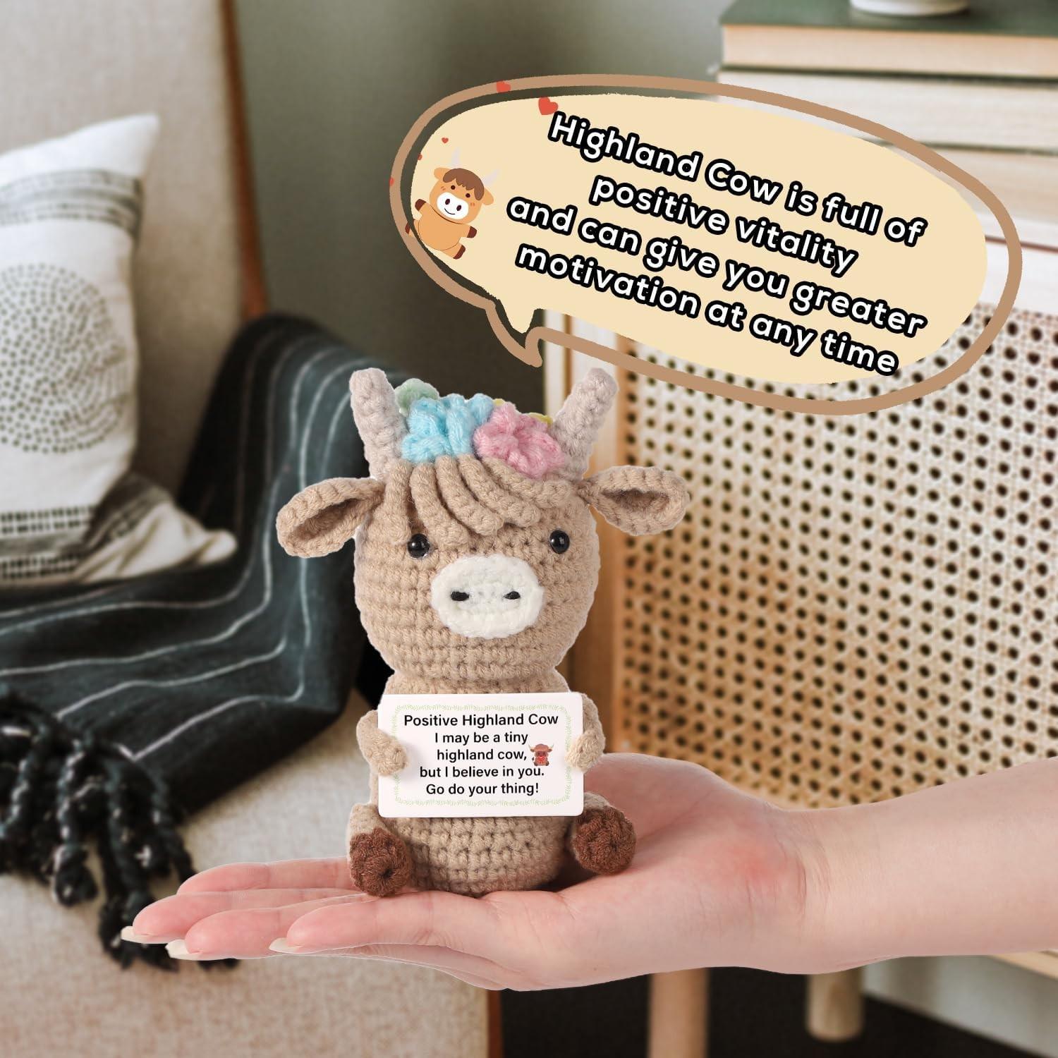 Cute Highland Cow Crochet Plush Doll, Inspirational Gift for Girls & Women, Perfect for Desk Decoration, Adorable Stuffed Animal Toy