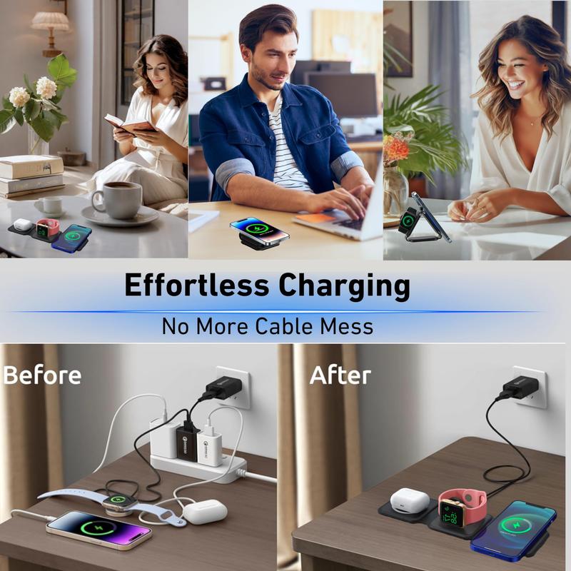 Charging Station for Gift, Magnetic Foldable 3 in 1 Mag-Safe Charger, Fast Travel Wireless Charging Station for iPhone 15/14/13/12/ Series,for iWatch,for AirPods, tiktok shop store