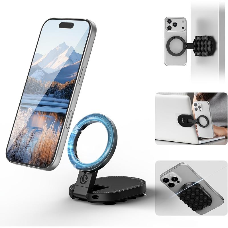 3-in-1 Magnetic Phone Holder Compatible for Magsafe iPhone 12/13/14/15/16/17, Foldable Carabiner Bracket with Double Lock & 360° Rotation, Rotatable Magnetic Clip, Ultra-Portable for Car Dashboard, Gym, Office, Desktop - Suitable for Smartphones/Tablets