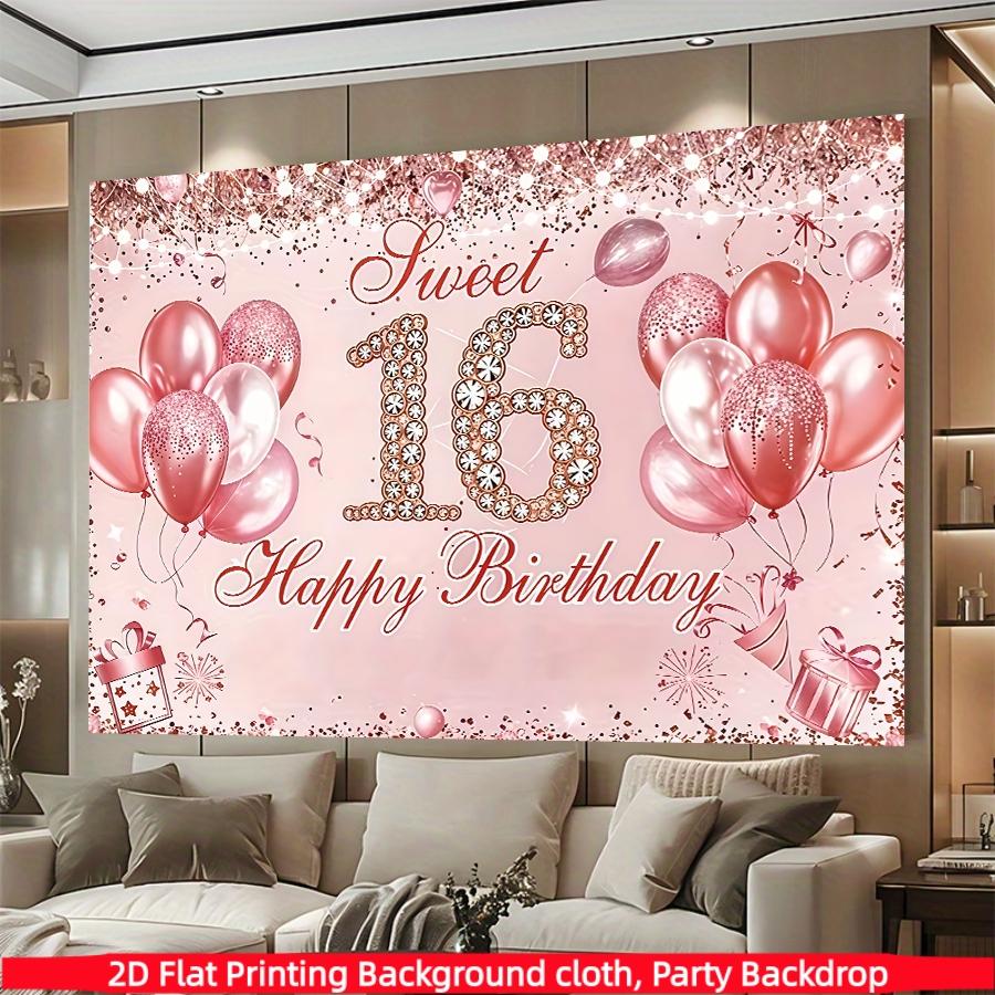 Diamond Sweet 16th Birthday Backdrop Banner, Balloon Sign, Polyester Material, Party Decor, Indoor Outdoor, Gift Idea