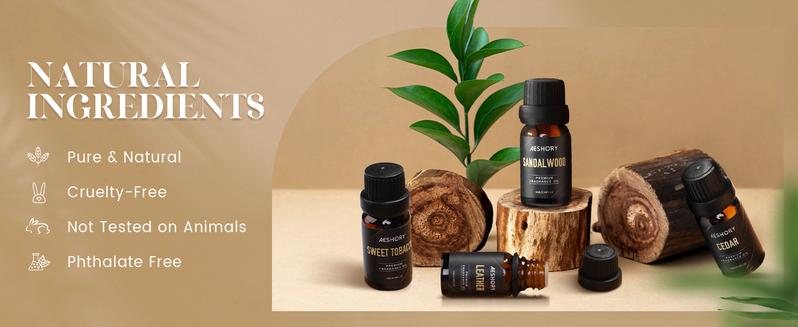 Gentlemen's Essential Oils Set - 6x10ML Mens Fragrance Oil for Candle Making, Diffuser - Sandalwood, Cedar, Leather, Bay Rum, Cologne Aromatherapy Oils for Men