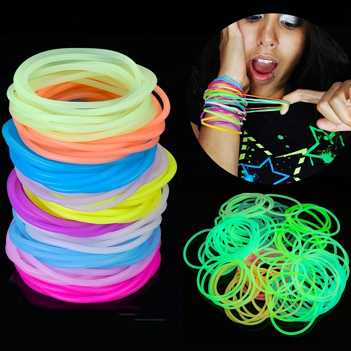 Gift for Her/Him 30 Pack Colorful Jelly Bracelets Rainbow Glow-in-the-Dark Elastic Gummy Bracelets Hair Ties Adult Glowing Party Favors (Random Color)