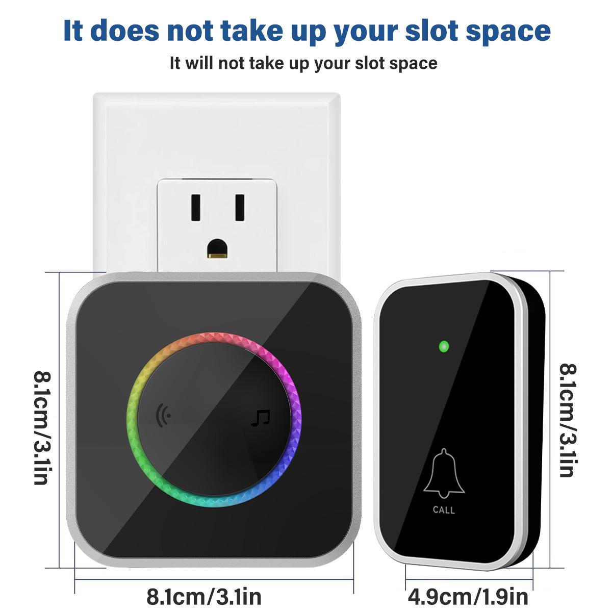 doorbell chimes, Wireless Doorbell, Easy installation, Waterproof, Adjustable Volume, 45 Chimes, Colorful LED, 1000Ft Range, M488-BS, Black IP44 (1 receiver 1 button)