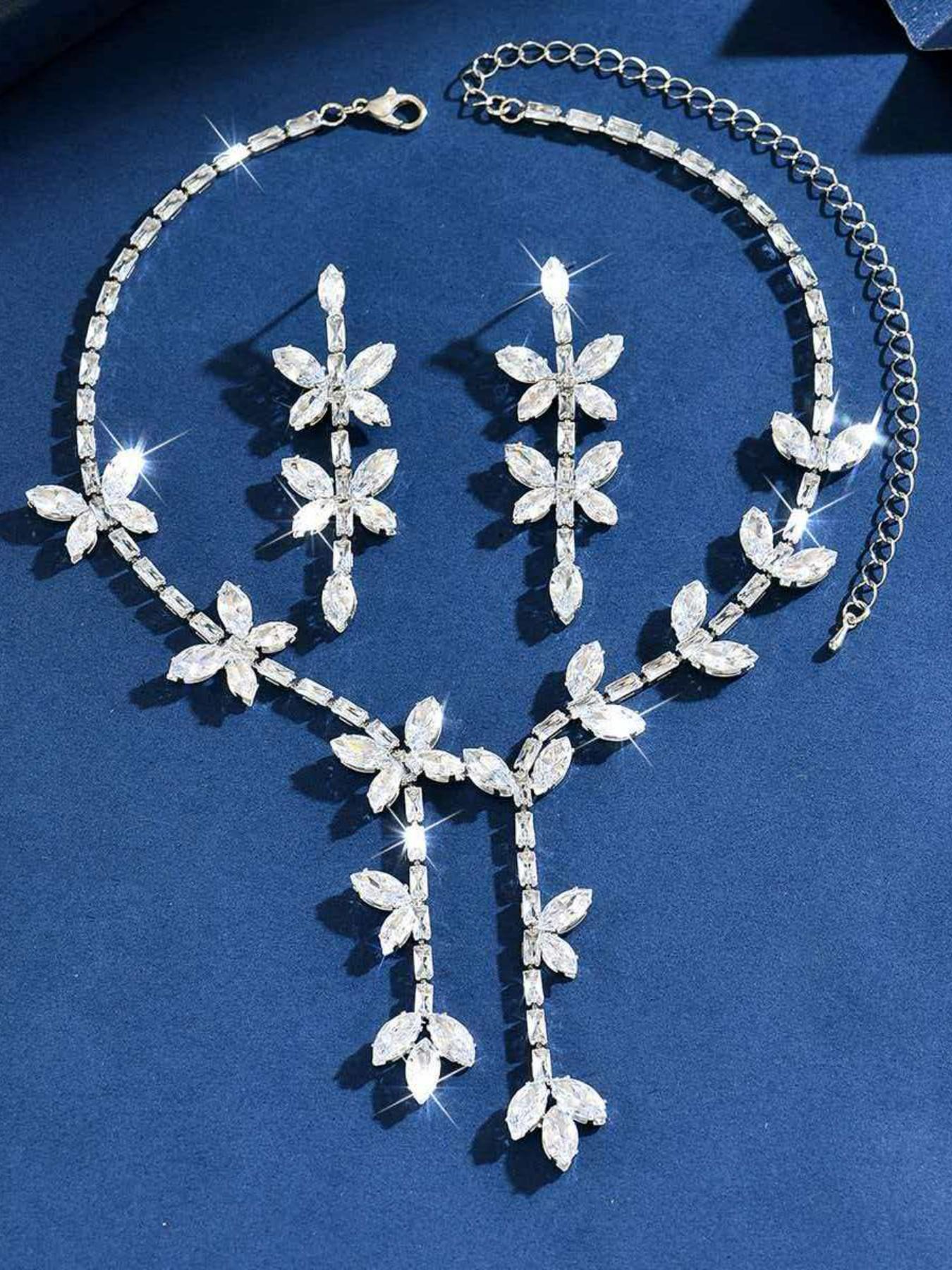 Butterfly Crystal Jewelry Set, Luxury Bling Necklace & Tassel Earrings, Elegant Bridal Wedding Party Gift, Stunning Accessory Collection