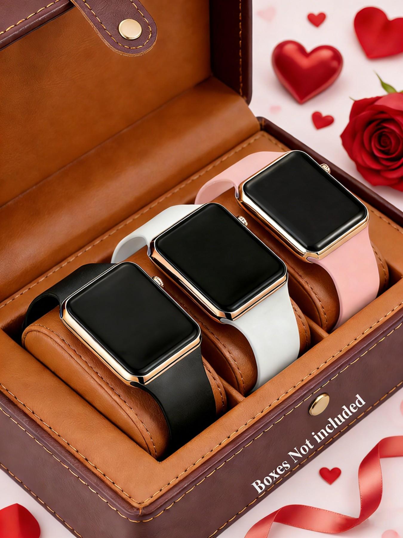 Mother's Day Gift Men Women Electronic Watch Set, Silicone Strap LED Digital Display, Casual Analog-Digital Wristwatch, Square Watch, Perfect Gift for Him Her