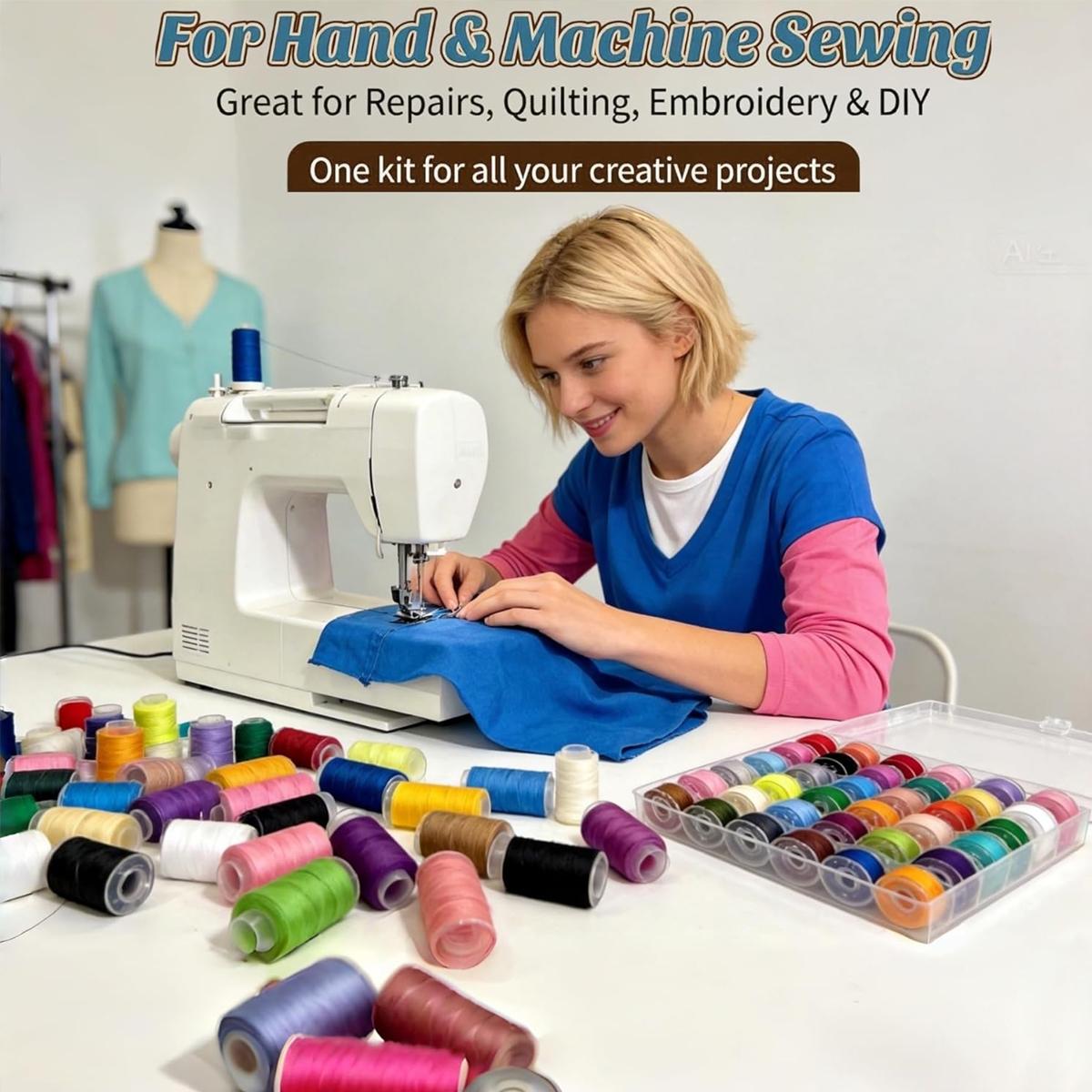 72PCS Sewing Thread Kit with 36 Prewound Bobbins, 36 Colors Polyester Thread Set, 400 Yards per Spool, Sturdy and resistant thread, Compatible with most sewing machines, for Sewing Machine & Hand Sewing, Quilting, Embroidery, Repairs, DIY Crafts