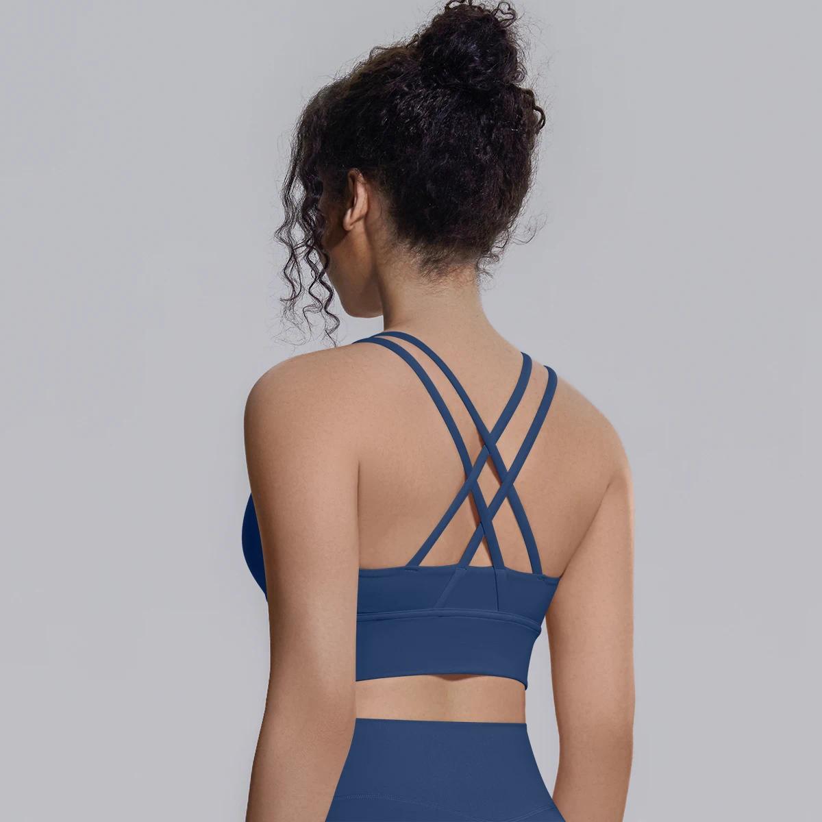 Summer Cross Straps Woman Yoga Bra Shock-absorbing Running Yoga Tank Top with Chest Pad Sexy Beautiful Back Gym Yoga Brassiere