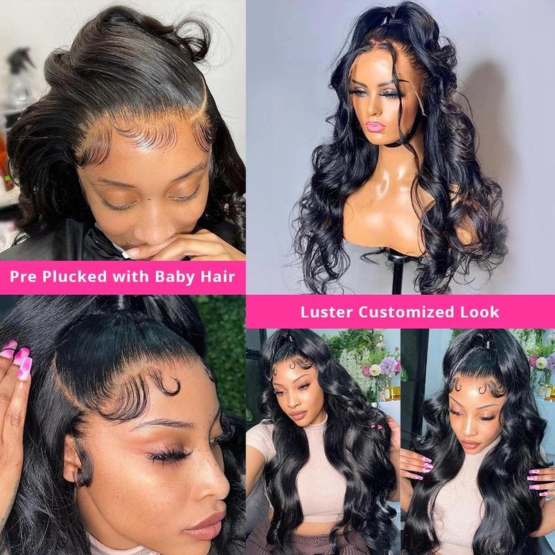 [Bling Hair ]  13x6 HD Transparent Lace Front Wigs Human hair Pre Plucked 180 Density Brazilian Body Wave Frontal Wigs Human Hair with Baby Hair Natural Hairline Natural Black Color