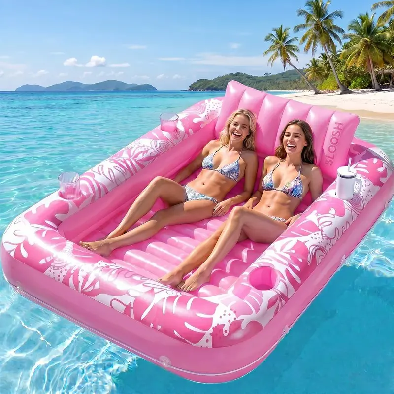 【Fall Deals】4-in-1 Multi Purpose Inflatable Floater Pool Floats Lounger for Adults, Thick PVC Swimming Float, Removable Pillow, 2 Cup Holders, Drain Valve, 250lbs Capacity - Beach Essential