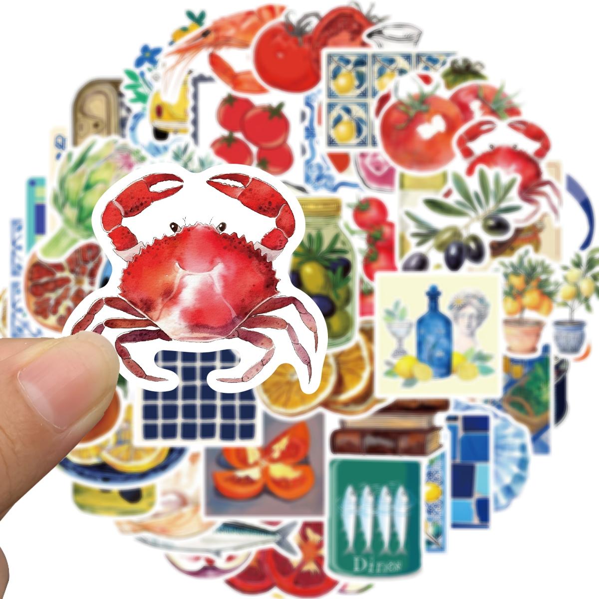 Mediterranean Food Sticker, 50pcs Cartoon Mediterranean Tomato Food Vinyl Decals for Decor Laptops, Aesthetic Cute Lemon Labels Sticker for DIY Scrapbook