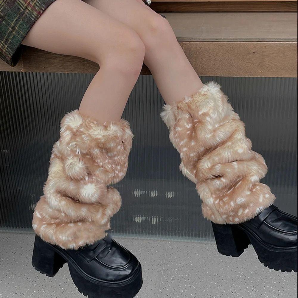 Faux Fur Lace Winter Hat Performance Costume Thicken Reindeer Furry Boots Socks Cover Leg Warmers Chrismas Gifts Ear Protection