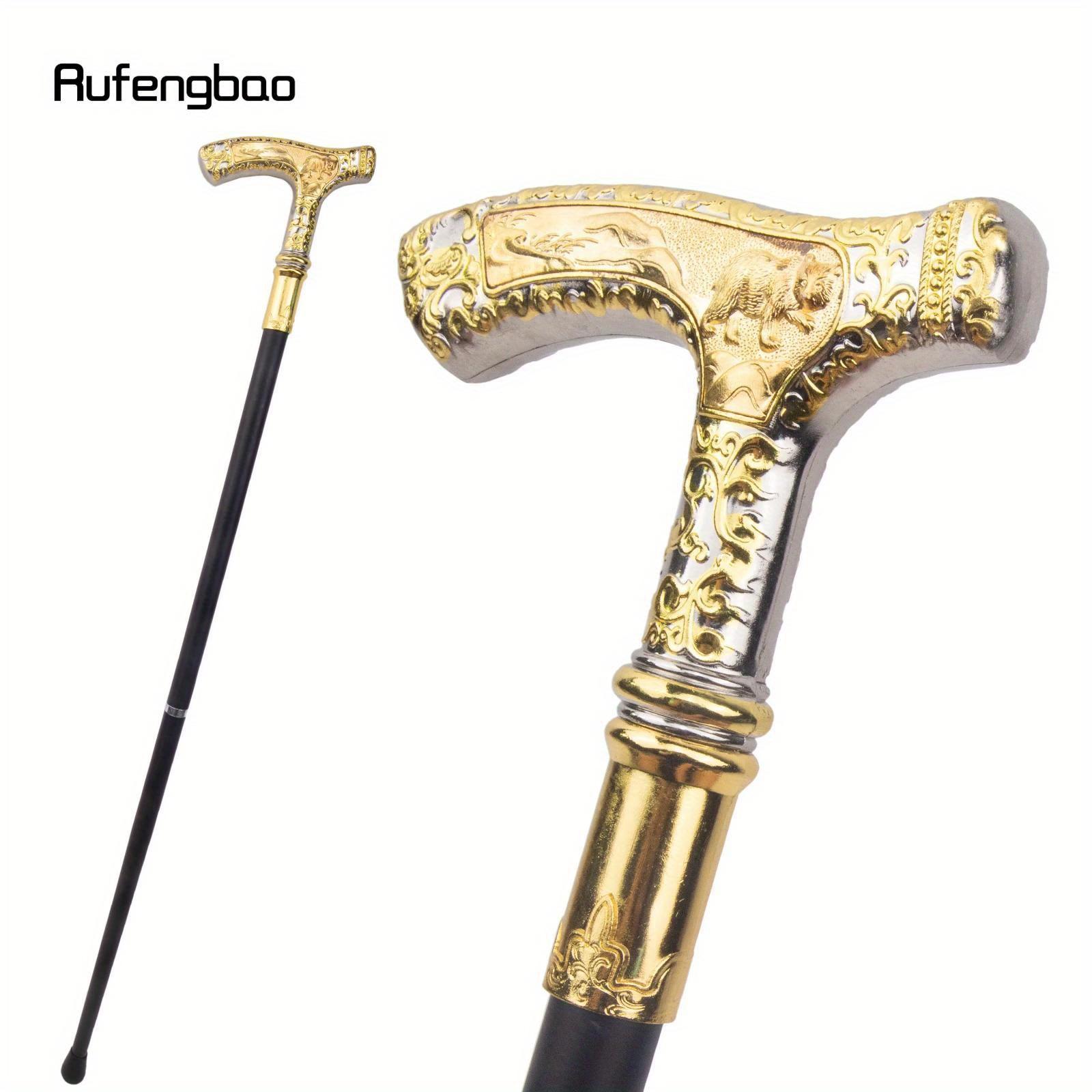 Golden White Luxury Bear Handle Walking Cane Fashion Decorative Walking Stick Gentleman Elegant Cosplay Cane Knob Crosier 90cm